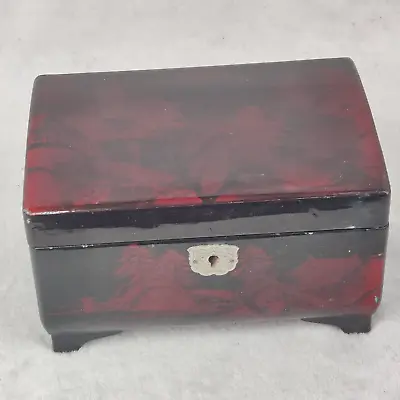 Vintage Japan Black Red Lacquer Wood Jewelry Music Box As Is • $27.90