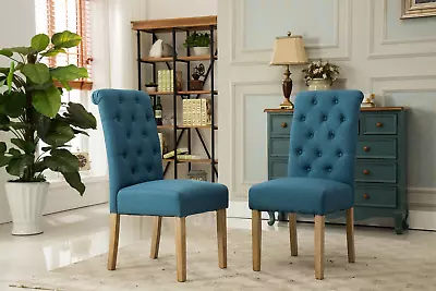 Habit Blue Solid Wood Tufted Parsons Dining Chair Set Of 2 • $139.99