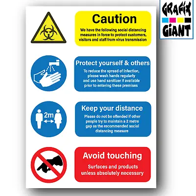 £5.99 • Buy Health And Safety A4 Social Distance Wash Sanitise Hands 2 Metres Poster Signs