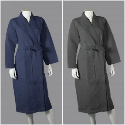 Luxury Women's Waffle Dressing Gown Bath Robe 100% Combed Cotton Shawl Robes  • £28.20