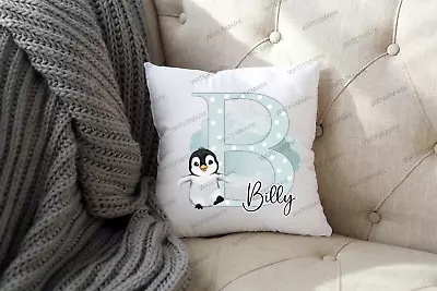 Penguin Personalised Cushion Cover Gift For Girl Gift For Boy Kids Bedroom • £9.99