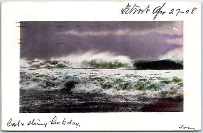 Vintage Postcard Stormy Ocean Waves Scene Mailed From Detroit Michigan 1908 • $11.99