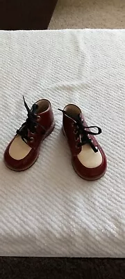 Vintage Step Master Shoes Infant Size 4D Dark Red Ivory Lace Up Shoes • $10