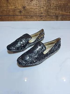 $100 • Buy Jimmy Choo Gray Sequin Loafers Sz 8.5 EU 39