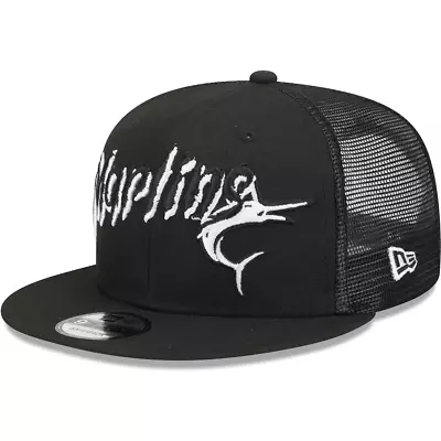 Miami Marlins New Era MLB  Black Street  Trucker 9Fifty Snapback Hat~Black • $24.99