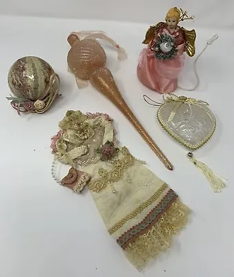 Lot Of 5 Victorian Style Christmas Ornaments Pink Lace Feminine • $16.50