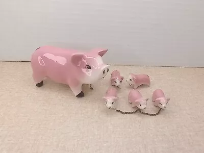 Vintage Bone China Miniature Pig Family Figurines Pink Piglets Japan Set Of 6  • $24.99