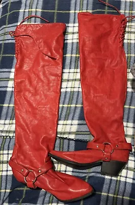 Early 90’ Rare Vintage Red Leather 22”  Knee High Boots • $375