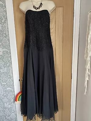 Stunning 80s Vintage Black Sparkle Occasion Prom Dress By Kristina 12-14 • £19.99