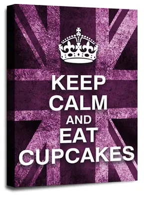 Keep Calm Art Print Red Eat Cupcakes Quote Framed Canvas Wall Picture Large • £29.99