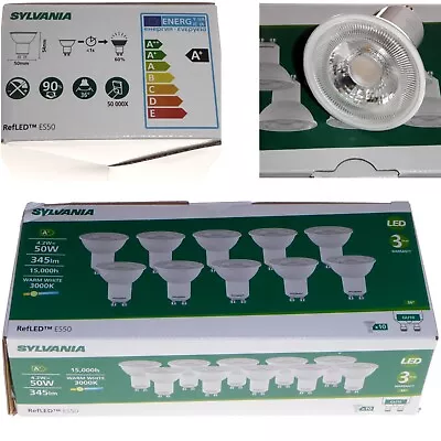 Sylvania LED GU10 Lamps Warm White 3000k - 50 Watt Equivalent - 10 Pack Bulbs • £19.95