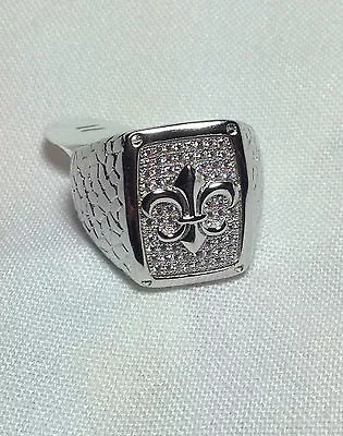 Men's Sterling Silver Fleur De Lis Micro Pave Ring • $39