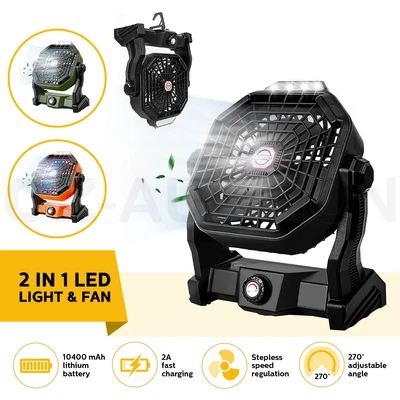$39.95 • Buy 2in1 Portable Outdoor Camping Fan W/Hook LED Light Tent Desk USB Lantern Lamp
