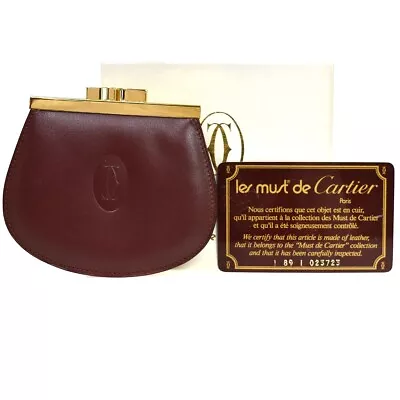 Must De Cartier 2C Clip Wallet Purse Coin Case Leather Bordeaux Gold 01BX053 • $108.04