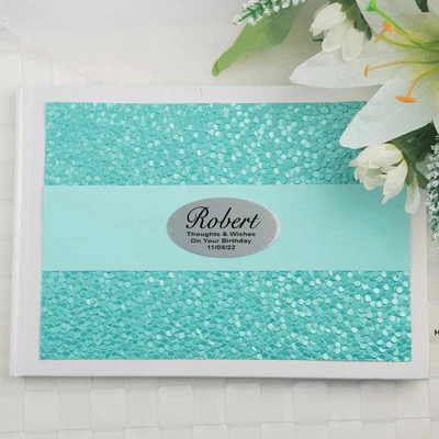 $41.50 • Buy Birthday Guest Book  Album- Aqua Pebble - Made To Order Custom Gift