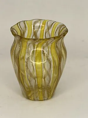 Vtg Salviati Murano Latticino/Zanfirico Strands Aventurine Miniature Glass Vase • $34.99