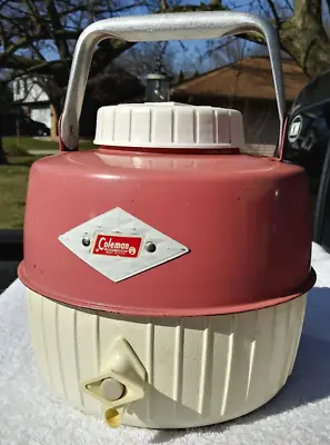 Vintage Coleman Cooler Pink Metal Plastic Gallon Water Jug Handle Diamond Label • $52.99