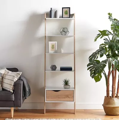 Leaning Ladder Bookshelf Bookcase Display Stand Drawer Storage Organizer Shelves • £179.99