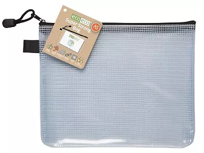 A5 Super Strong Bag Clear Mesh Tuff Zip Cases Ecoeco Stationery Recycled Pouch • £4.99