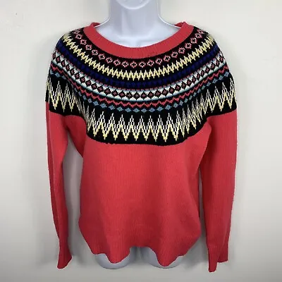 $22.40 • Buy Cambridge Dry Goods Womens Sweater Sz M Pink Fair Isle Wool Blend Crew Pullover