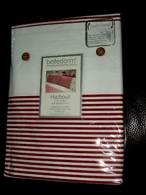 Belledorm Harbour Single Bed Duvet Set 200 Thread Count 100% Cotton Red & White • £18