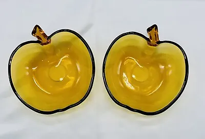 Apple Trinket Dishes Amber Glass Set Of Two Autumn Fall Decor Teacher Gift • $13.48