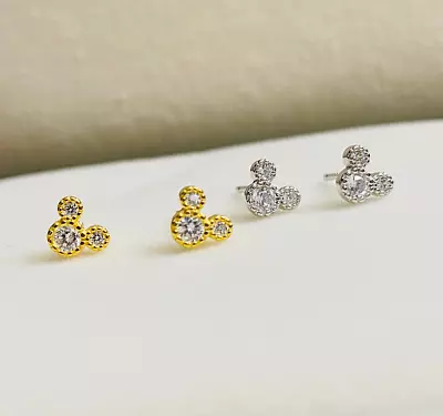 S925 Sterling Silver Gold Silver Tone CZ Tiny Minnie Mickey Mouse Stud Earrings • $9.98