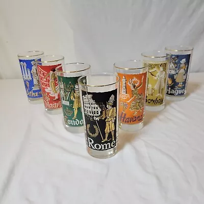 Vintage Libbey International Cities Of The World Set Of 7 MCM Highball Glasses • $90