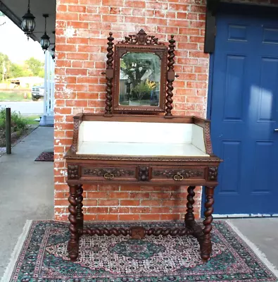 French Antique Louis XIII Oak Marble Top Dresser / Washstand/ Vanity • $3200