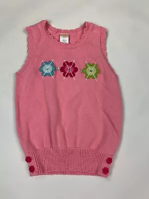 Gymboree Smart And & Sweet Pink Flower Argyle Sweater Vest 5 6 RARE HTF • $14.36