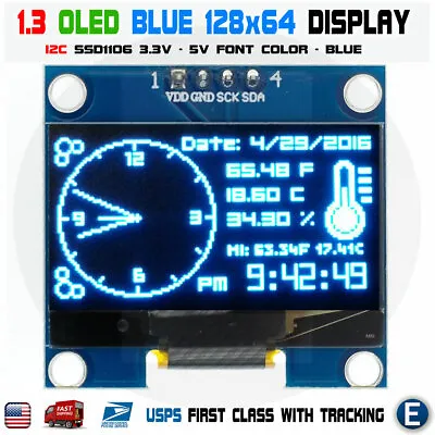 1.3  I2C IIC 128X64 OLED Display Module Arduino Blue Color SSD1106 US • $6.55