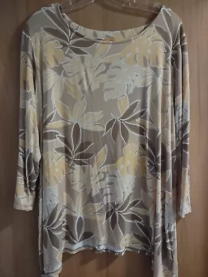 Ruby Rd Women’s Yellow Beige Palm Leaves Botanical Shirt Shark Bite Hem Size 1X • £14.48