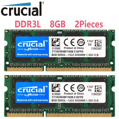 CRUCIAL DDR3L 16GB (8GB X2) 1333mhz PC3L-10600 Laptop SODIMM Memory RAM 204Pin • £23.94