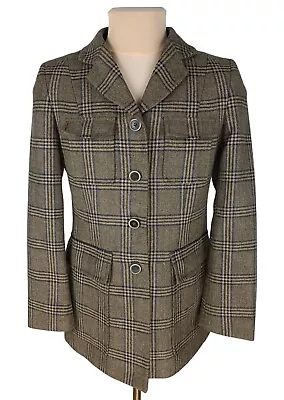 Musto Lovat Womens Brown Check Lambswool Tweed Blazer Jacket Size UK12 / US8 (M) • £96