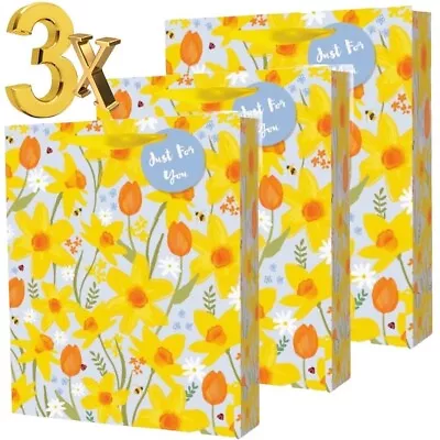 3x Medium Easter Daisy Flowers Luxury Present Gift Bags Easter Gift Bag With Tag • £4.99