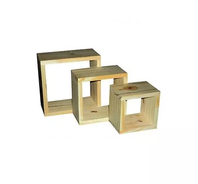 £11.95 • Buy Natural Wood Wooden Wall Cubes Cube Shelf Shelves Set Of 3 Display Storage Unit