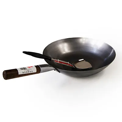 14  Flat Based Carbon Steel Wok (commercial Quality) & Wok Shovel • £27