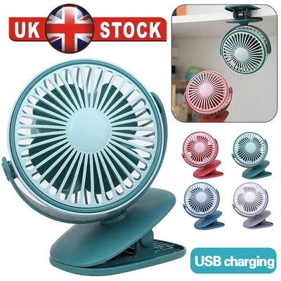 £8.99 • Buy 3 Speeds USB Rechargeable Mini Cooling Fan Clip On Desk Baby Stroller Portable W