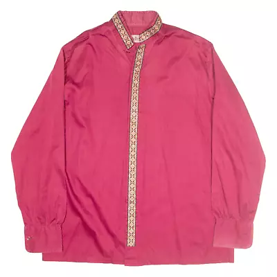 WELLIS Glitter Plain Shirt Pink Long Sleeve Mens L • £12.99