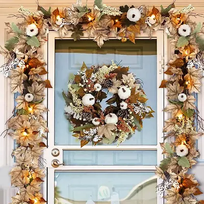 Fall Garlands Autumn Maples Leaf Pumpkin Rattan Fall Mantle Fireplace Decor • $94.38