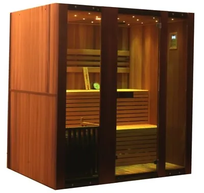 4 6 Person Indoor Wet Dry Traditional Sauna Steam Spa W/ Bluetooth Sound System • $6515.98