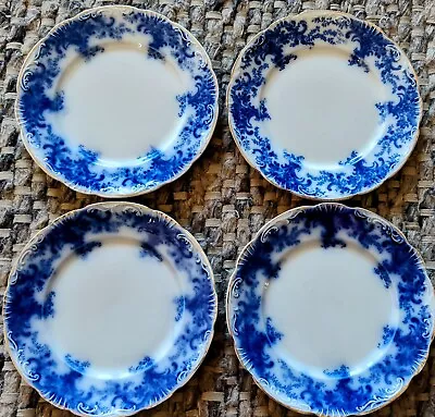 W.H. Grindley Progress Flow Blue Antique Bread Salad Side Plates Set Of 4 • $44.99