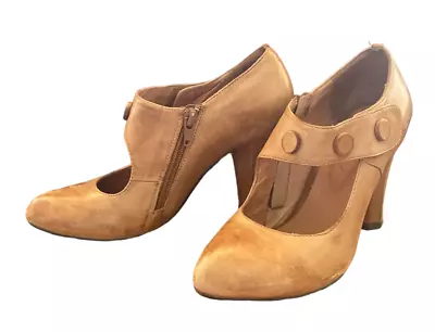 Miz Mooz Vintage 90s Taupe Chunky Heel Mary Janes Sz 6 Decorative Buttons Zipper • $53.99