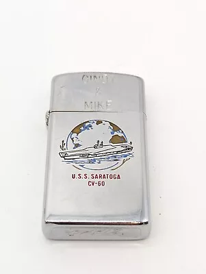 Vintage Slim Zippo Lighter U.S.S. Saratoga CV 60 Vietnam Monogram Fighting Cock • $9.95