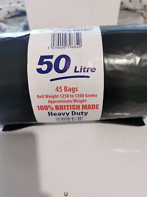 Heavy Duty Black Bin Bags  British Made 50 Litres 45 Bags / Uk Seller • £38.75