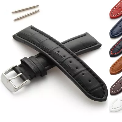 Genuine Leather Watch Strap XL Extra Long Alligator Grain 18mm 20mm 22mm 24mm • £17.95