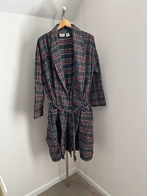 VINTAGE LL Bean Robe Men Gray Red/Green Plaid Flannel Housecoat XL TALL XLT • $27.99