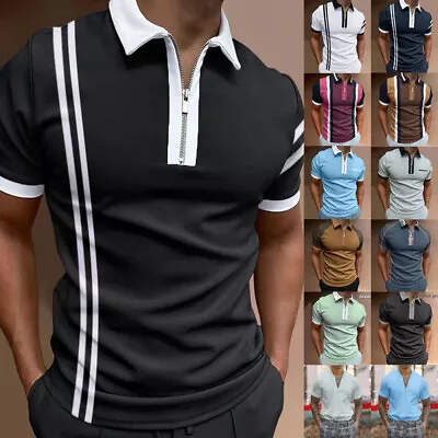 £12.69 • Buy Mens Short Sleeve Polo Shirts Business Golf Zipper Fitted Casual T-shirt Tops UK