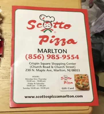 Scotto Pizza Marlton New Jersey Menu Crispin Square Shopping Center Maple Avenue • $19.99