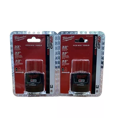 2Pcs Battery  OEM Milwaukee M12 REDLITHIUM CP2.0 Battery 12 Volt - 2 Ah Origin • $48.95